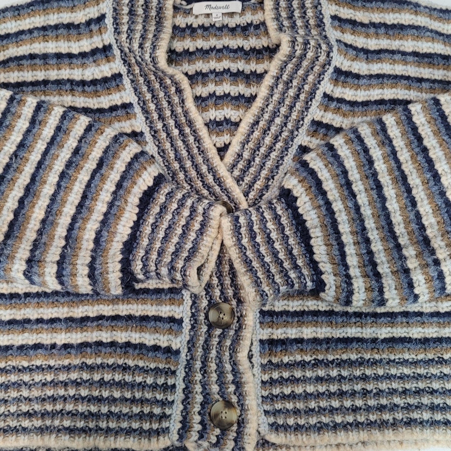 Madewell Striped Wool Blend Chunky Knit Boxy Crop Cardigan Sweater Size Medium M