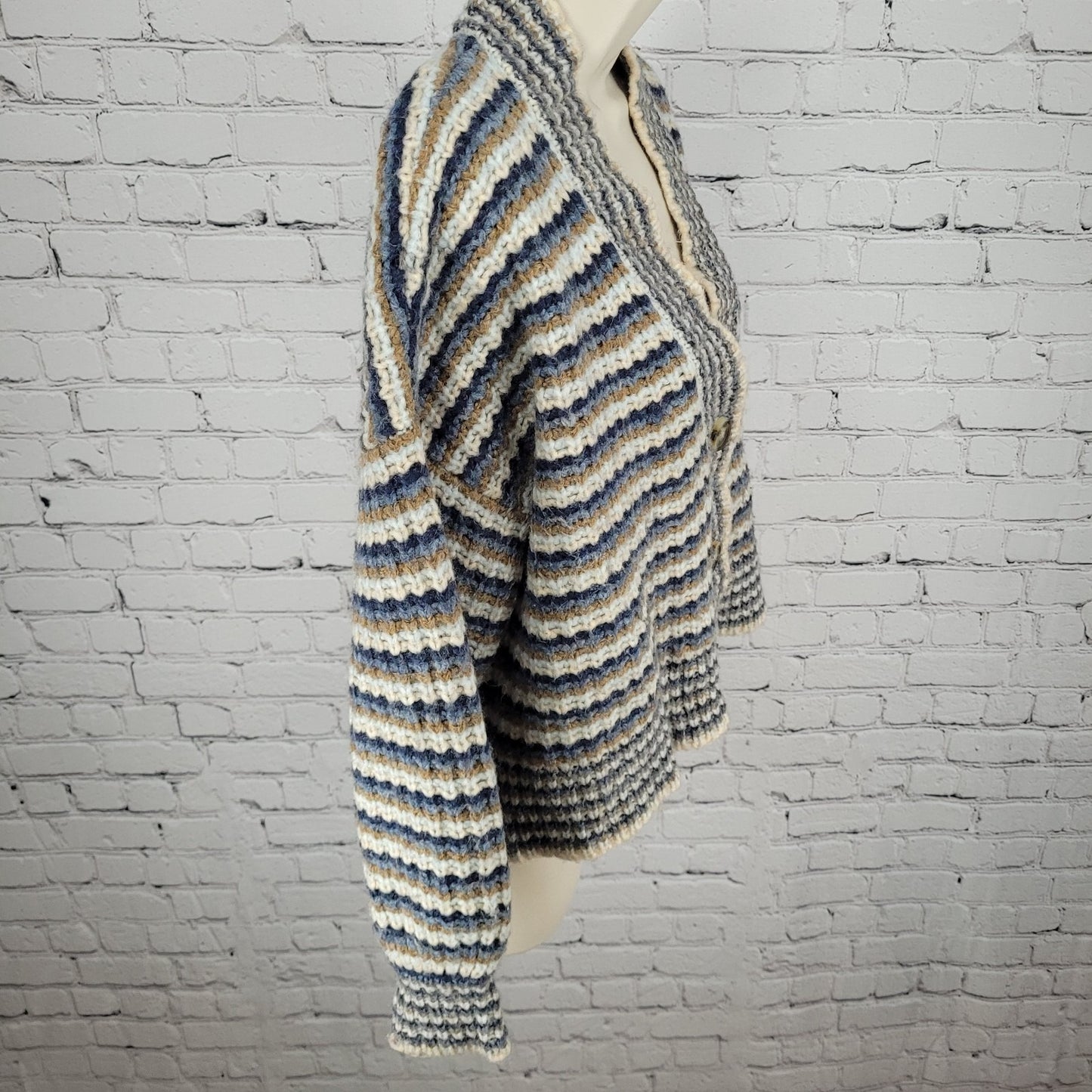 Madewell Striped Wool Blend Chunky Knit Boxy Crop Cardigan Sweater Size Medium M