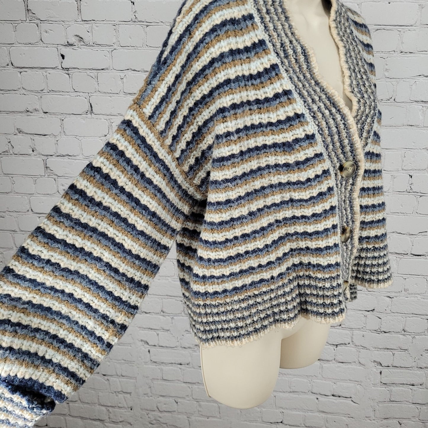 Madewell Striped Wool Blend Chunky Knit Boxy Crop Cardigan Sweater Size Medium M