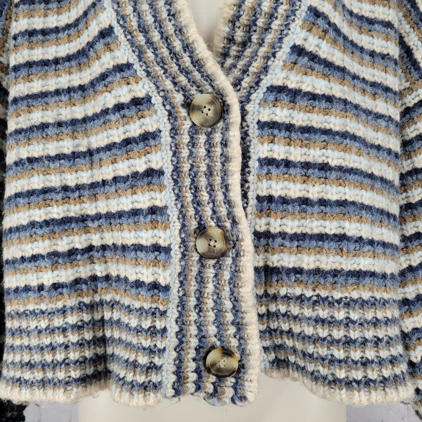 Madewell Striped Wool Blend Chunky Knit Boxy Crop Cardigan Sweater Size Medium M