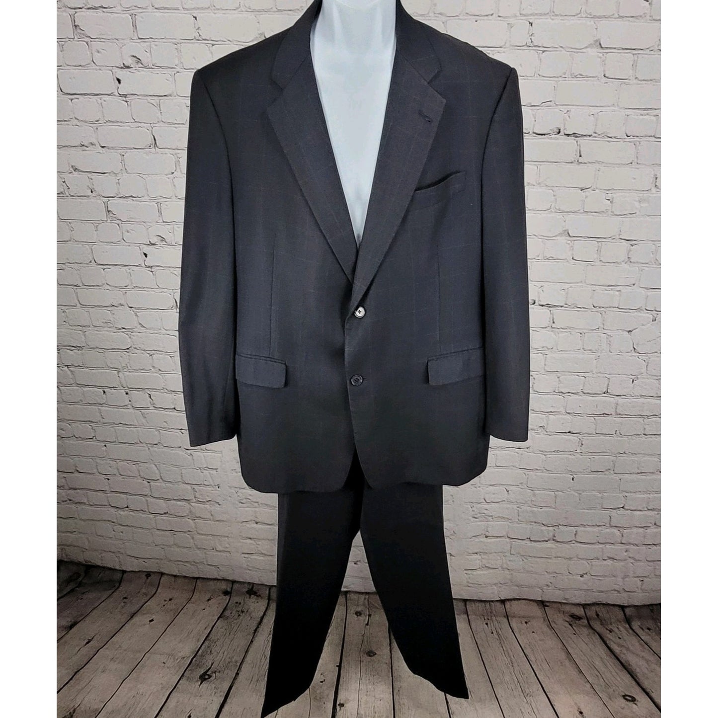 Daniel Cremieux Navy 100% Wool Check Full Suit Set Jacket 44R Pants 37x29 USA