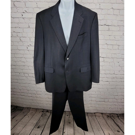 Daniel Cremieux Navy 100% Wool Check Full Suit Set Jacket 44R Pants 37x29 USA