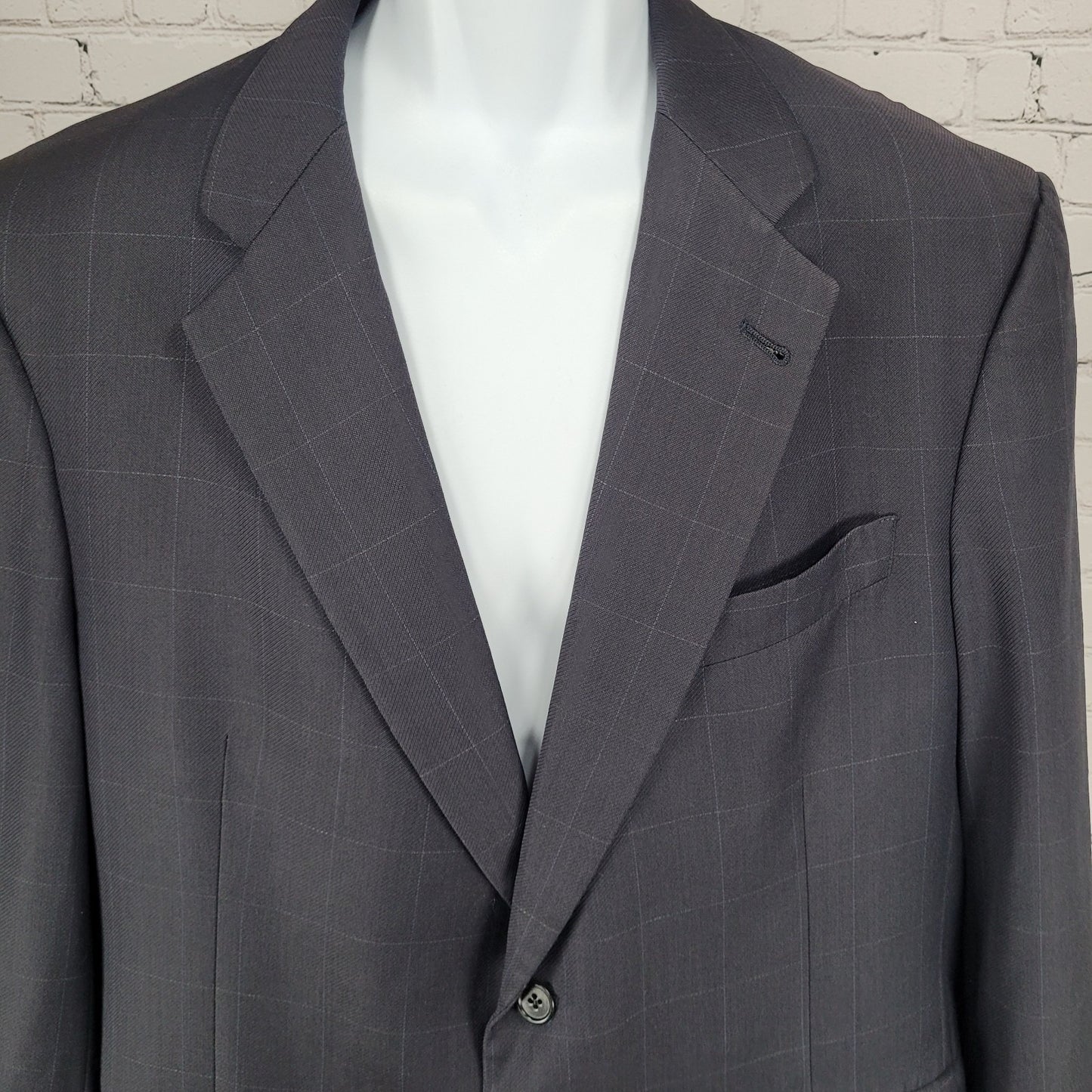 Daniel Cremieux Navy 100% Wool Check Full Suit Set Jacket 44R Pants 37x29 USA