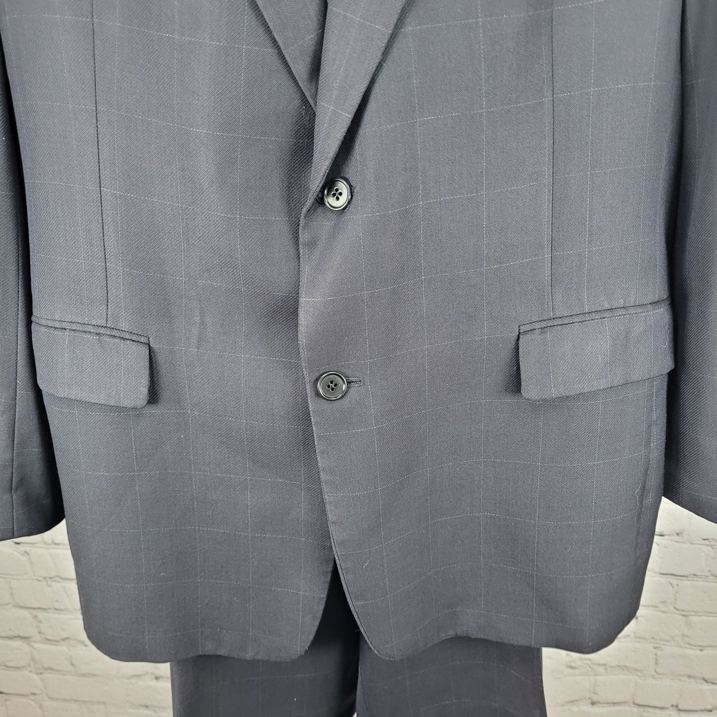 Daniel Cremieux Navy 100% Wool Check Full Suit Set Jacket 44R Pants 37x29 USA