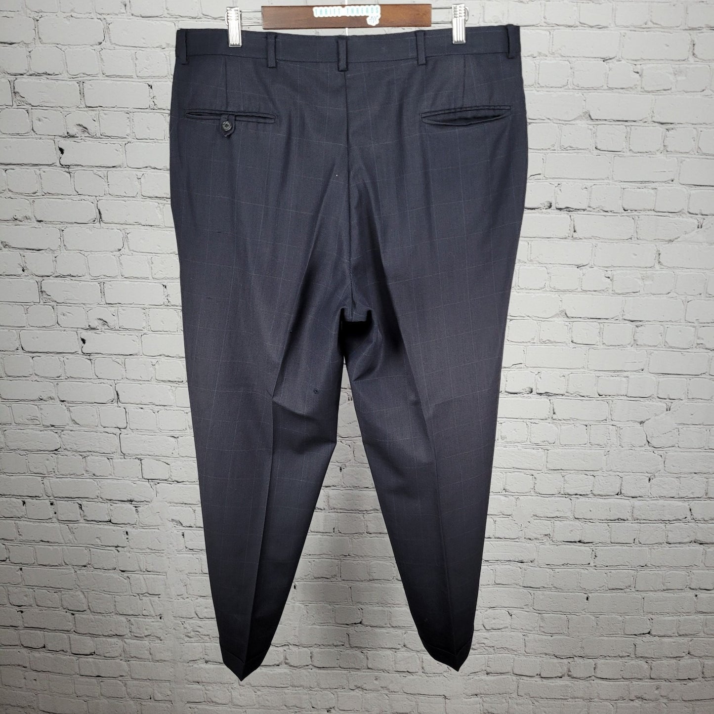 Daniel Cremieux Navy 100% Wool Check Full Suit Set Jacket 44R Pants 37x29 USA