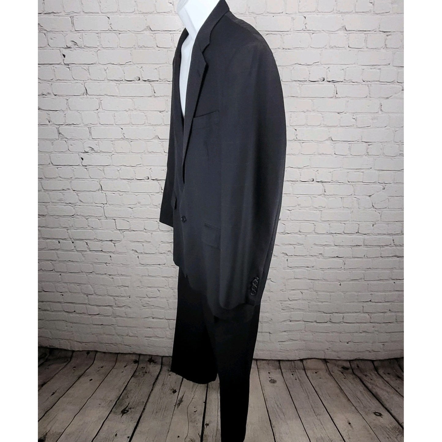 Daniel Cremieux Navy 100% Wool Check Full Suit Set Jacket 44R Pants 37x29 USA