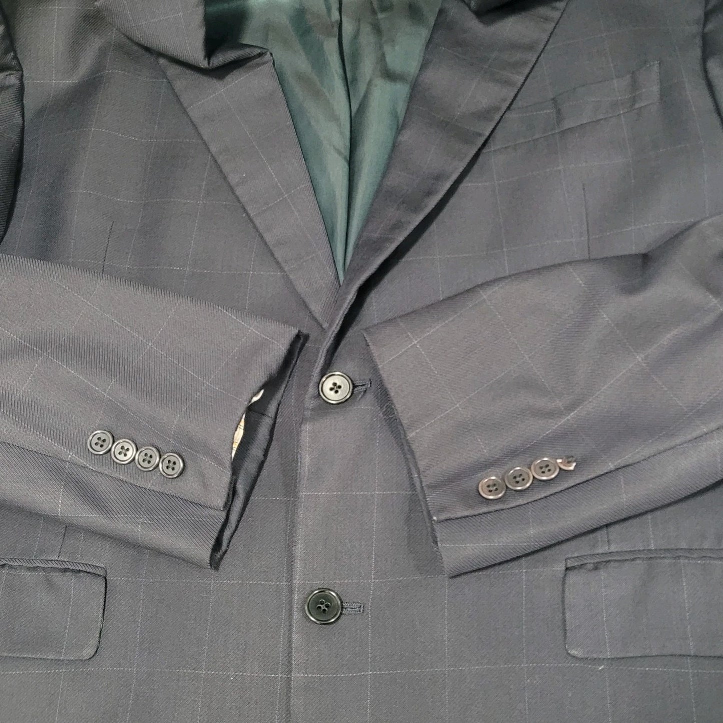 Daniel Cremieux Navy 100% Wool Check Full Suit Set Jacket 44R Pants 37x29 USA