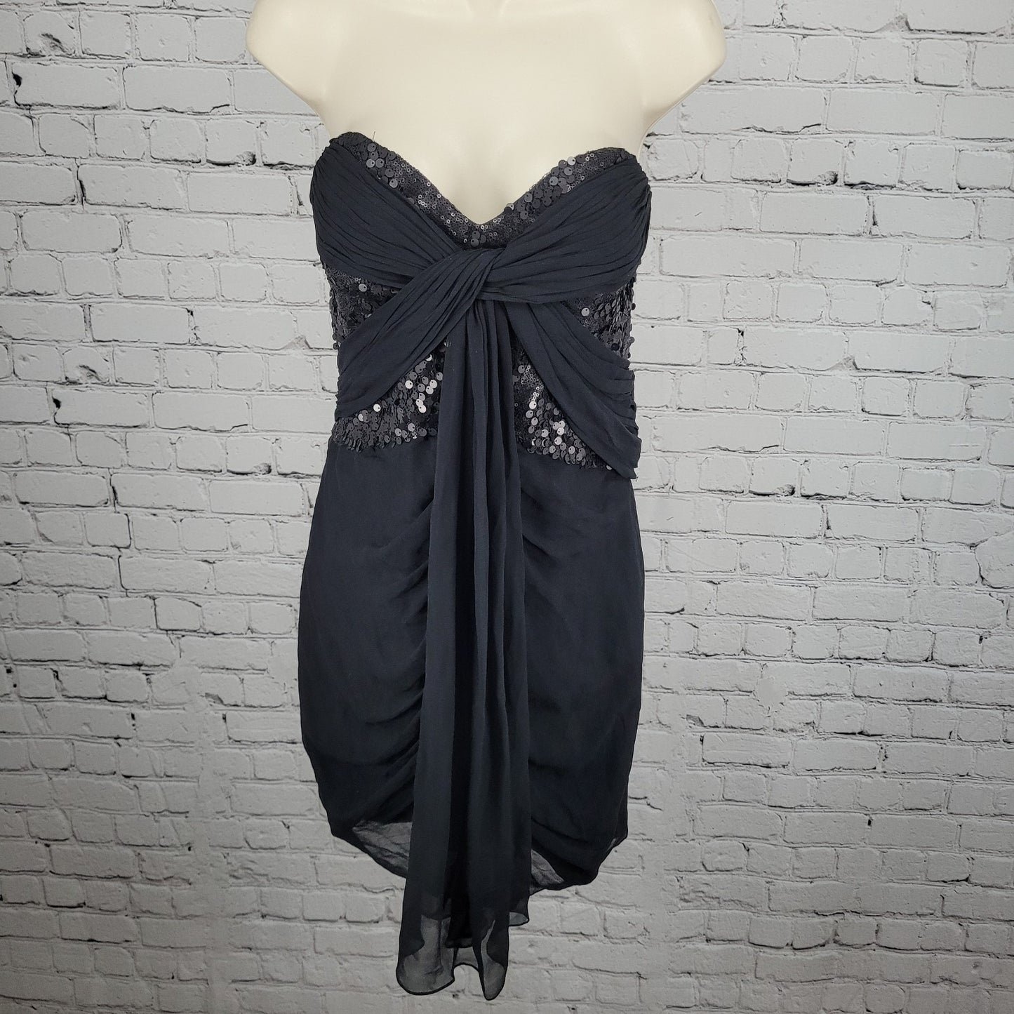 Kurt Thomas Black Silk Chiffon Sequin Strapless Lined Mini Dress Size 10