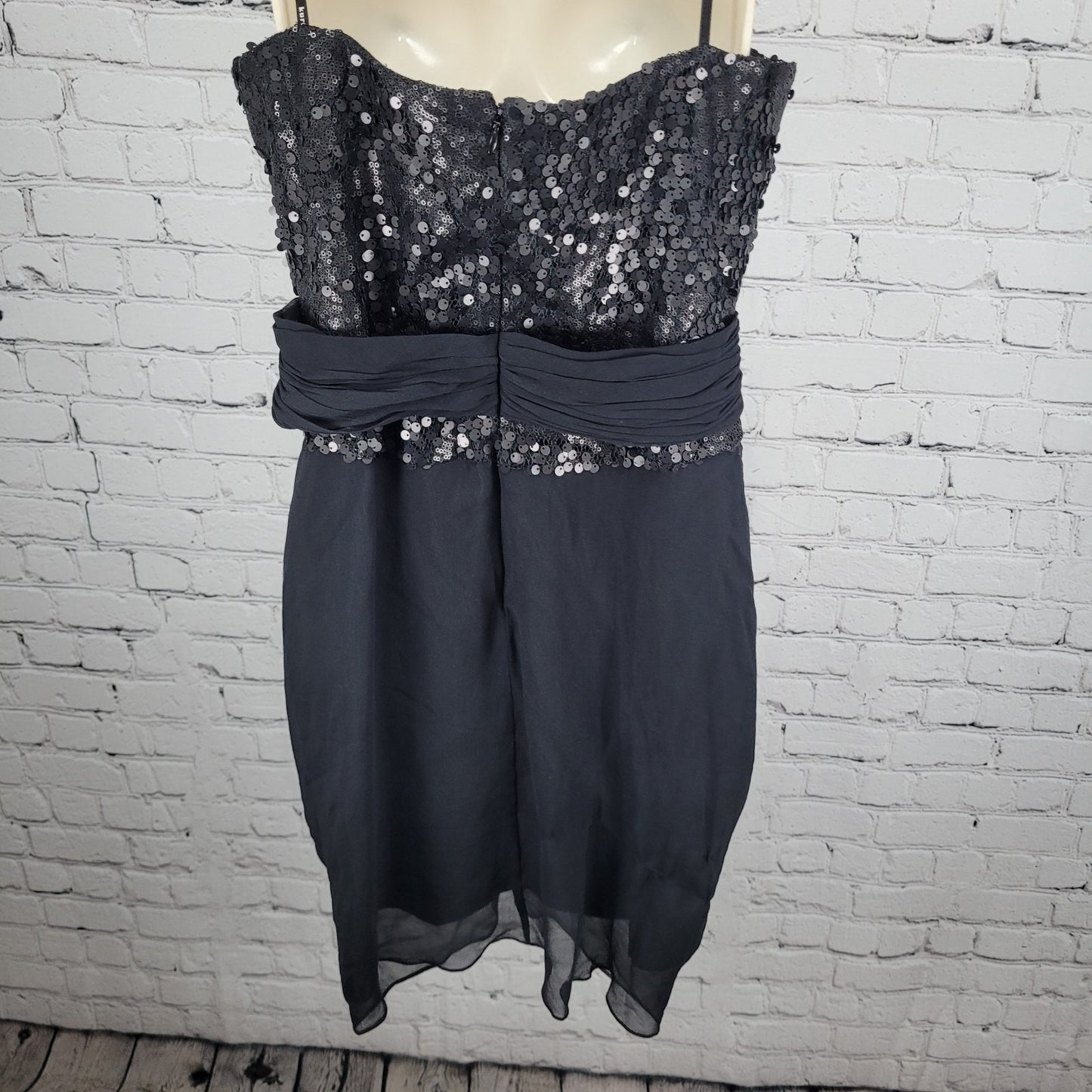 Kurt Thomas Black Silk Chiffon Sequin Strapless Lined Mini Dress Size 10