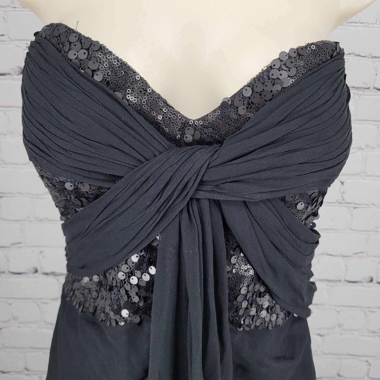 Kurt Thomas Black Silk Chiffon Sequin Strapless Lined Mini Dress Size 10