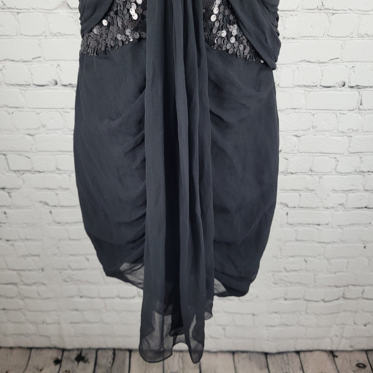 Kurt Thomas Black Silk Chiffon Sequin Strapless Lined Mini Dress Size 10