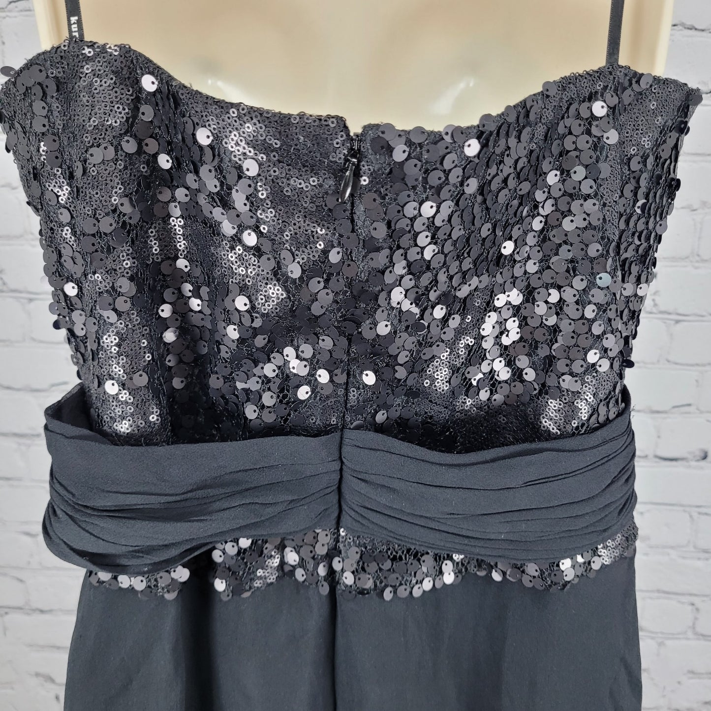Kurt Thomas Black Silk Chiffon Sequin Strapless Lined Mini Dress Size 10