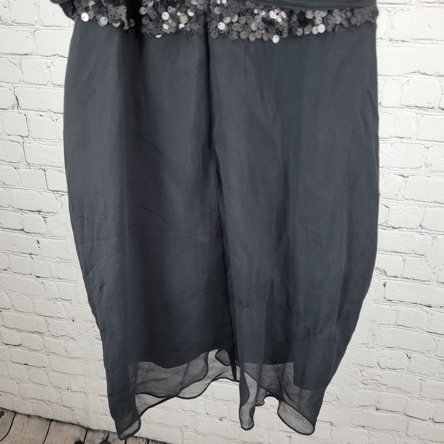 Kurt Thomas Black Silk Chiffon Sequin Strapless Lined Mini Dress Size 10