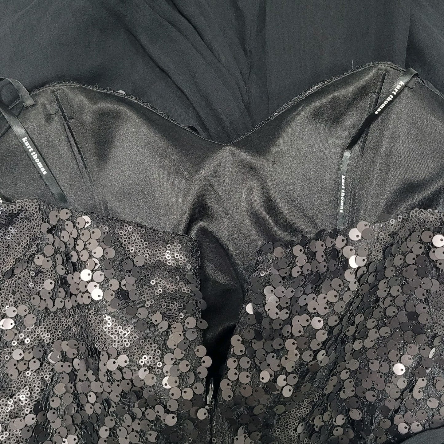 Kurt Thomas Black Silk Chiffon Sequin Strapless Lined Mini Dress Size 10