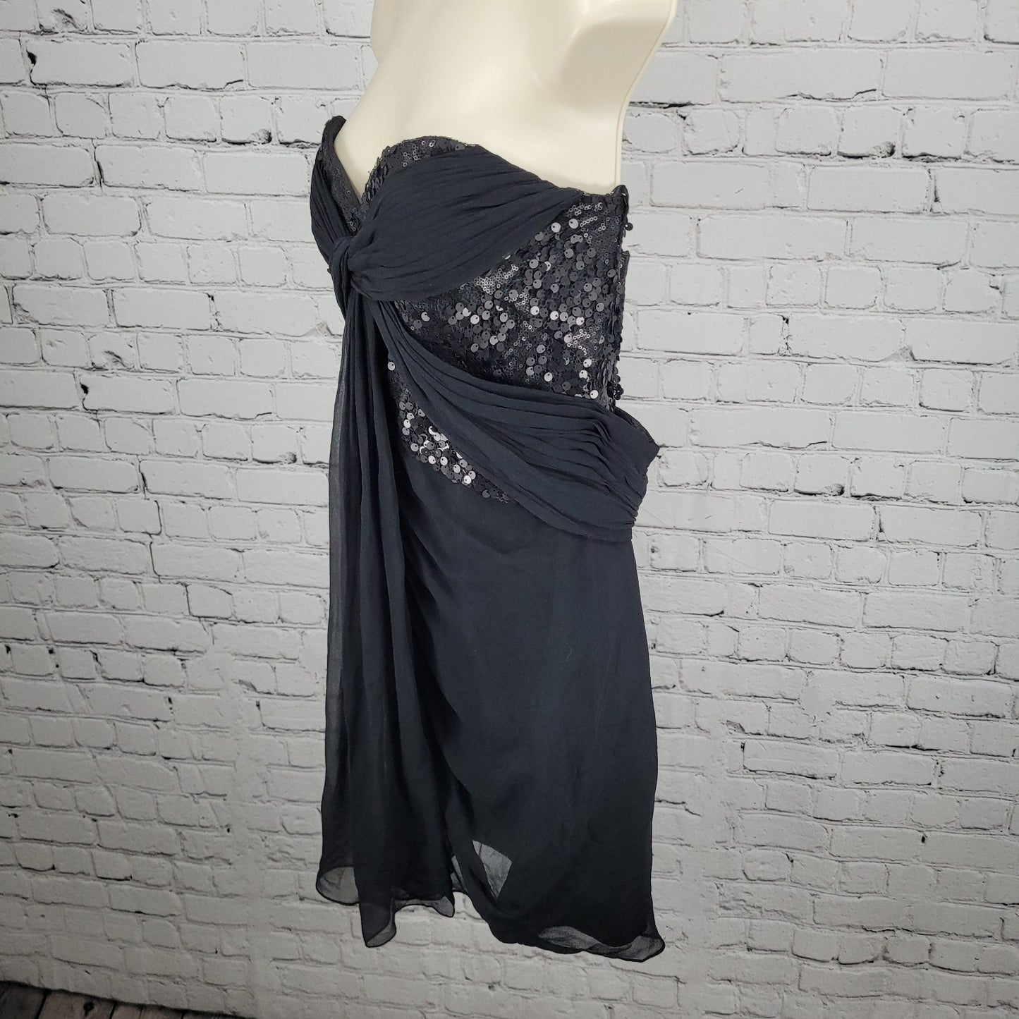 Kurt Thomas Black Silk Chiffon Sequin Strapless Lined Mini Dress Size 10