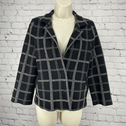 Moth Anthropologie Black Check Collar Snap Sweater Pockets Stretch Size XS