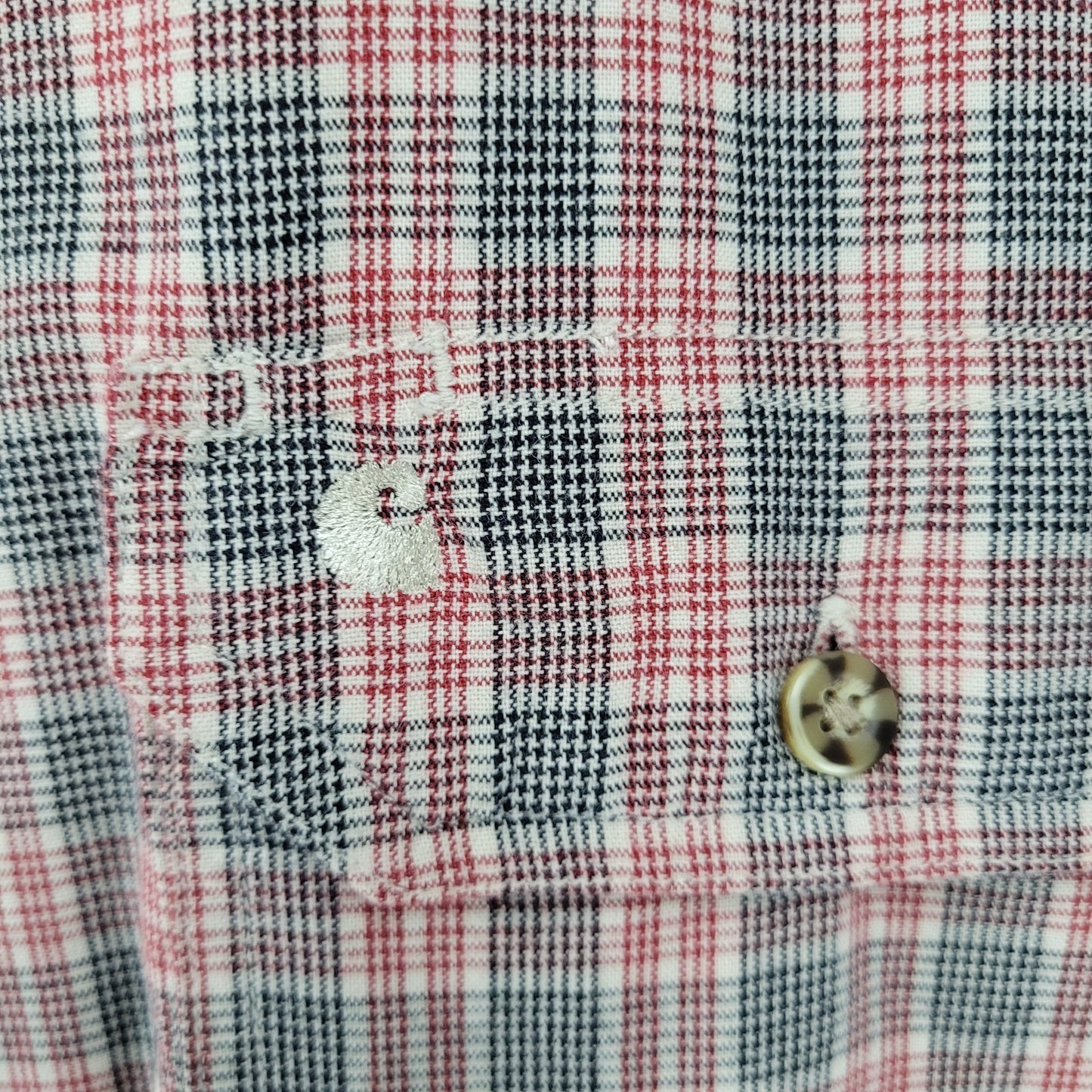 Carhartt Red Black Plaid 100% Cotton Button Down Collar Short Sleeve Shirt Large