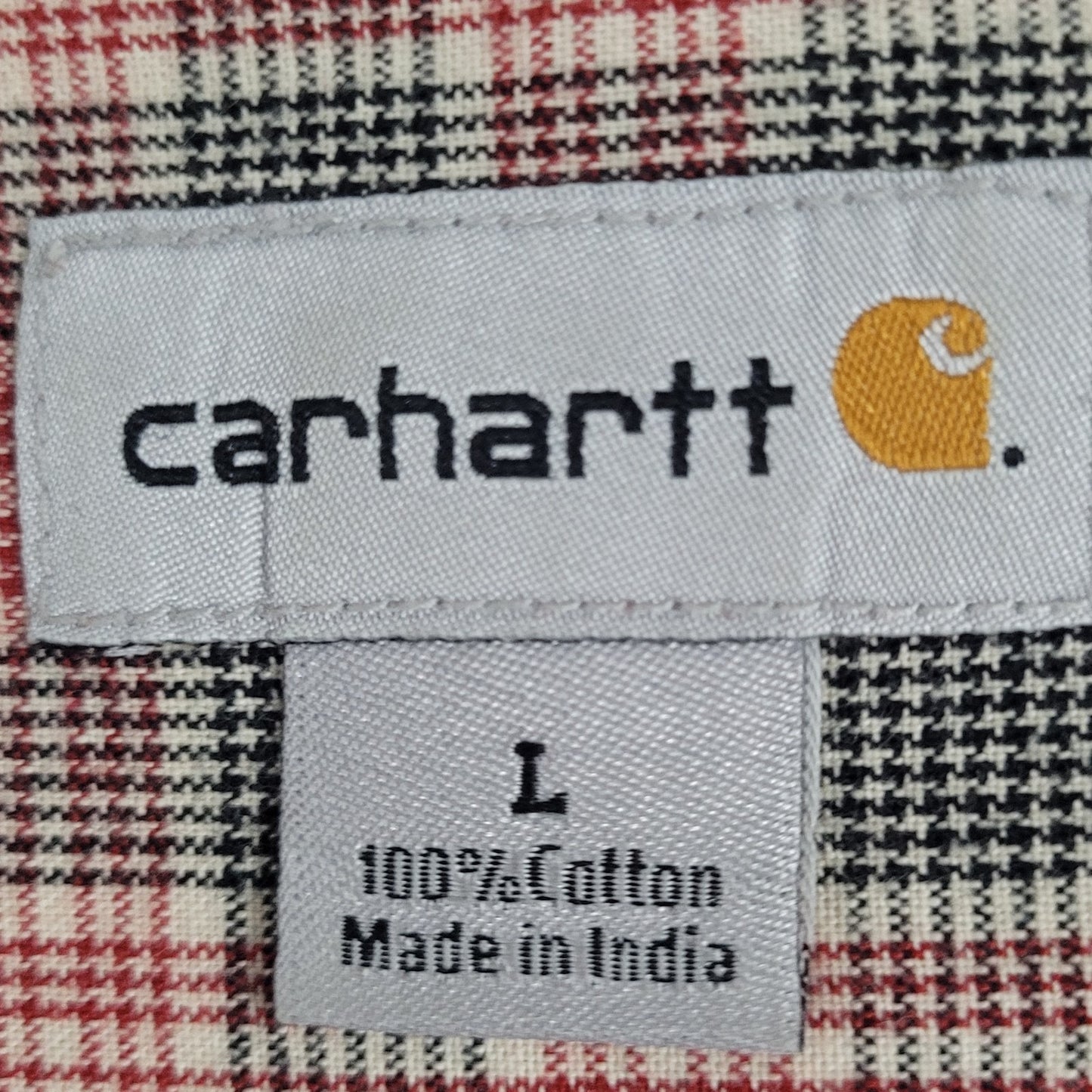 Carhartt Red Black Plaid 100% Cotton Button Down Collar Short Sleeve Shirt Large