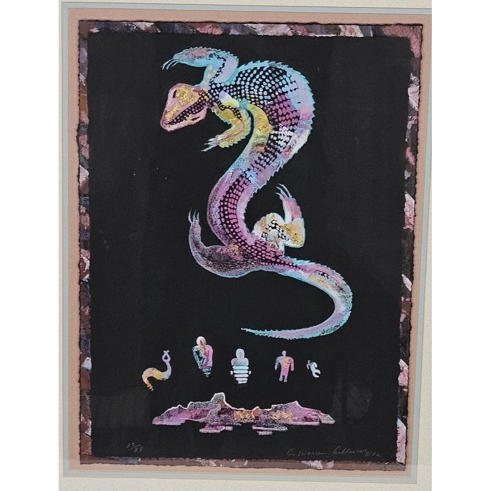 VTG C. Warren Original Desert Lizard Southwestern Folk Art Metallic Wood Framed