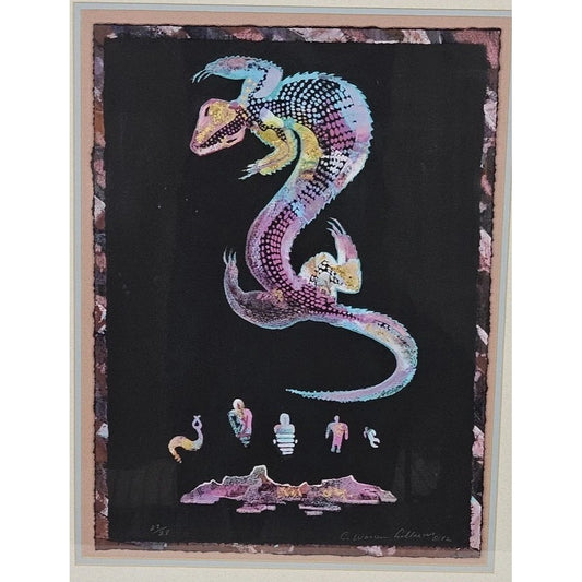 VTG C. Warren Original Desert Lizard Southwestern Folk Art Metallic Wood Framed