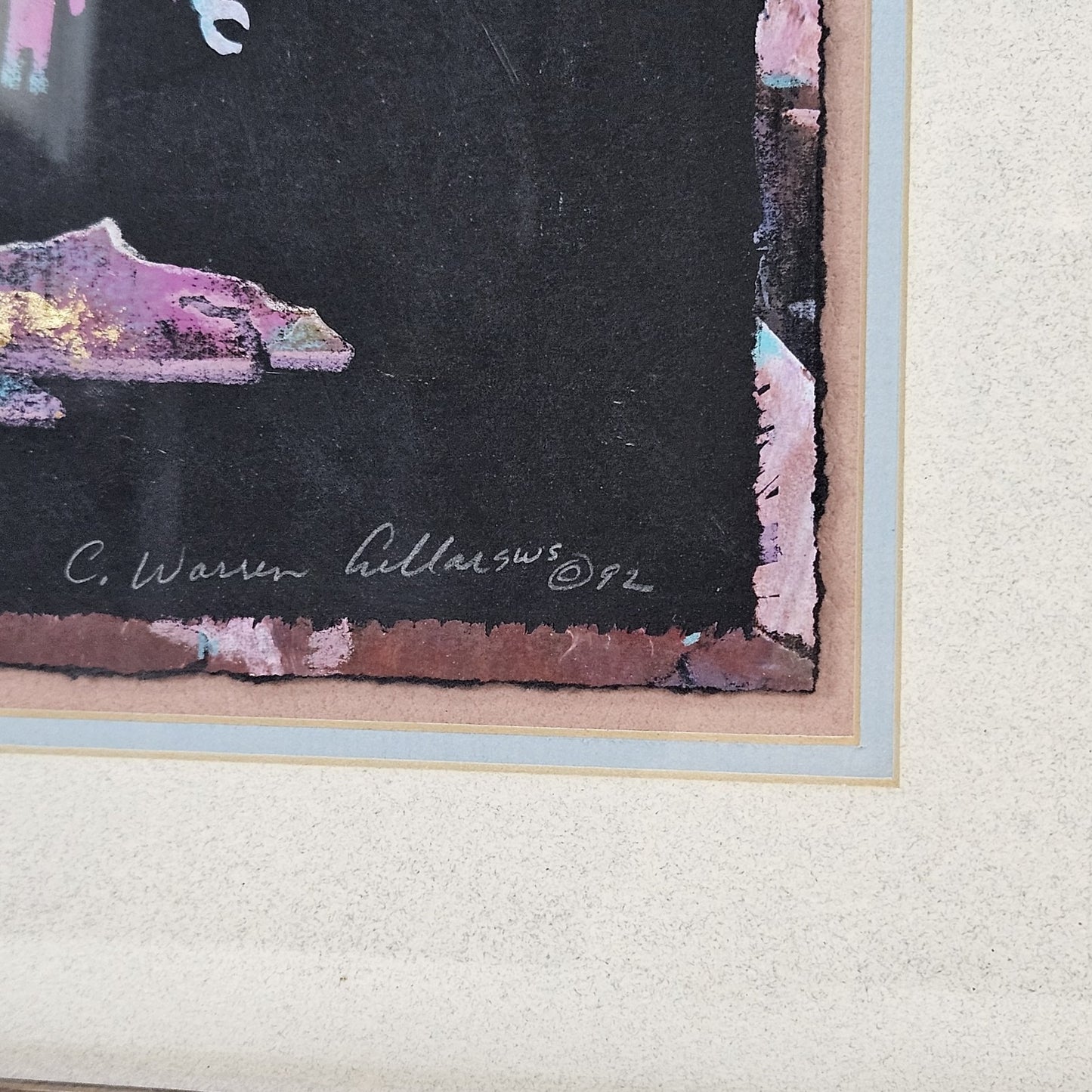 VTG C. Warren Original Desert Lizard Southwestern Folk Art Metallic Wood Framed