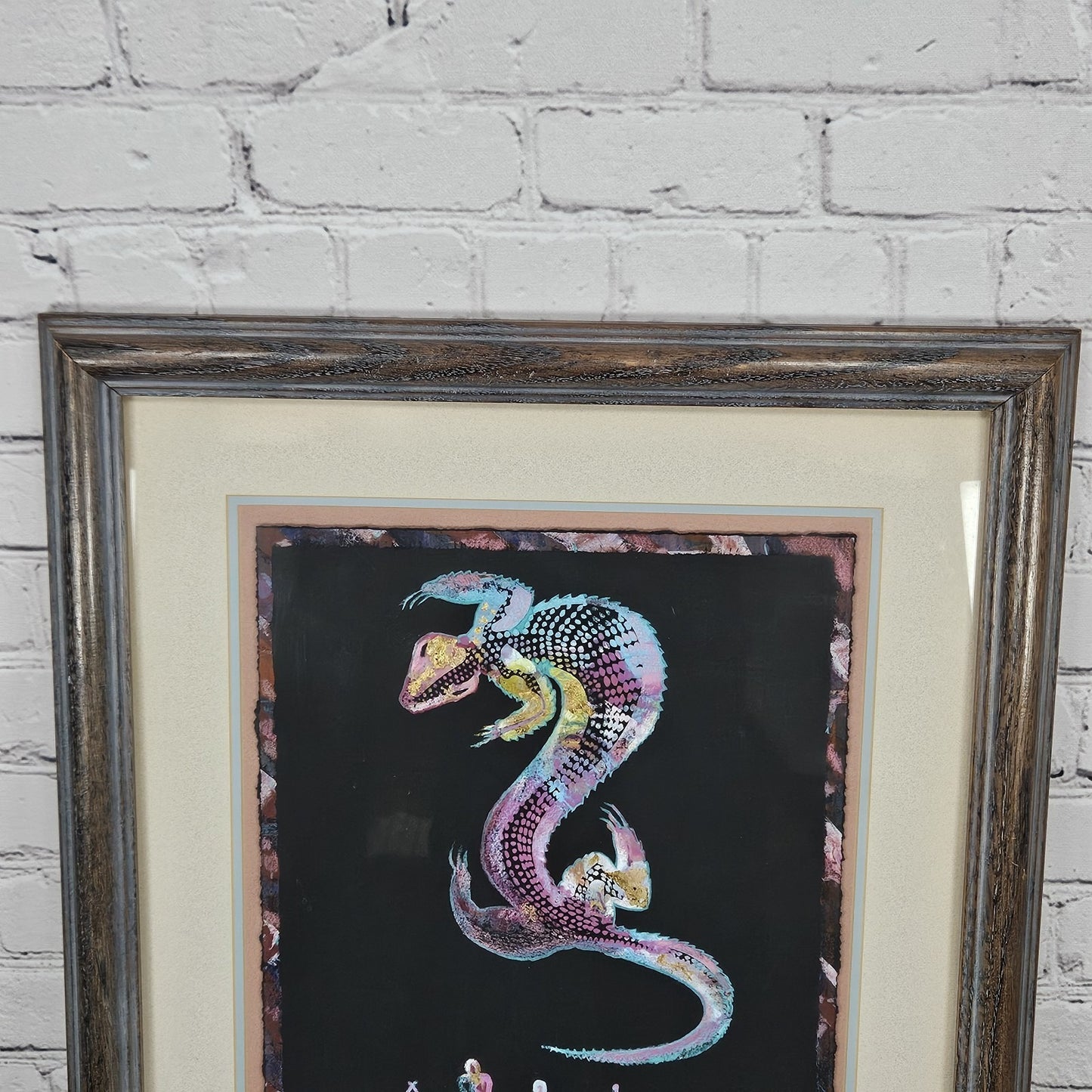 VTG C. Warren Original Desert Lizard Southwestern Folk Art Metallic Wood Framed