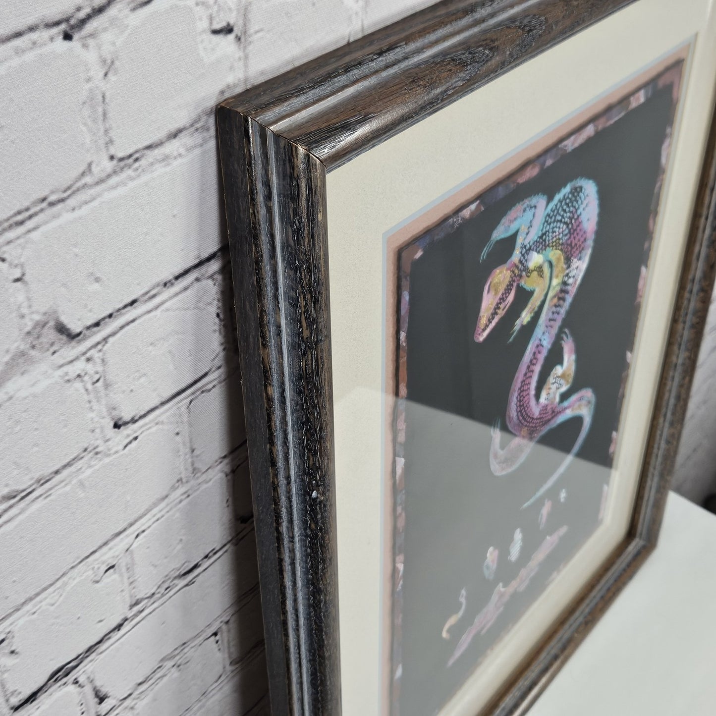 VTG C. Warren Original Desert Lizard Southwestern Folk Art Metallic Wood Framed