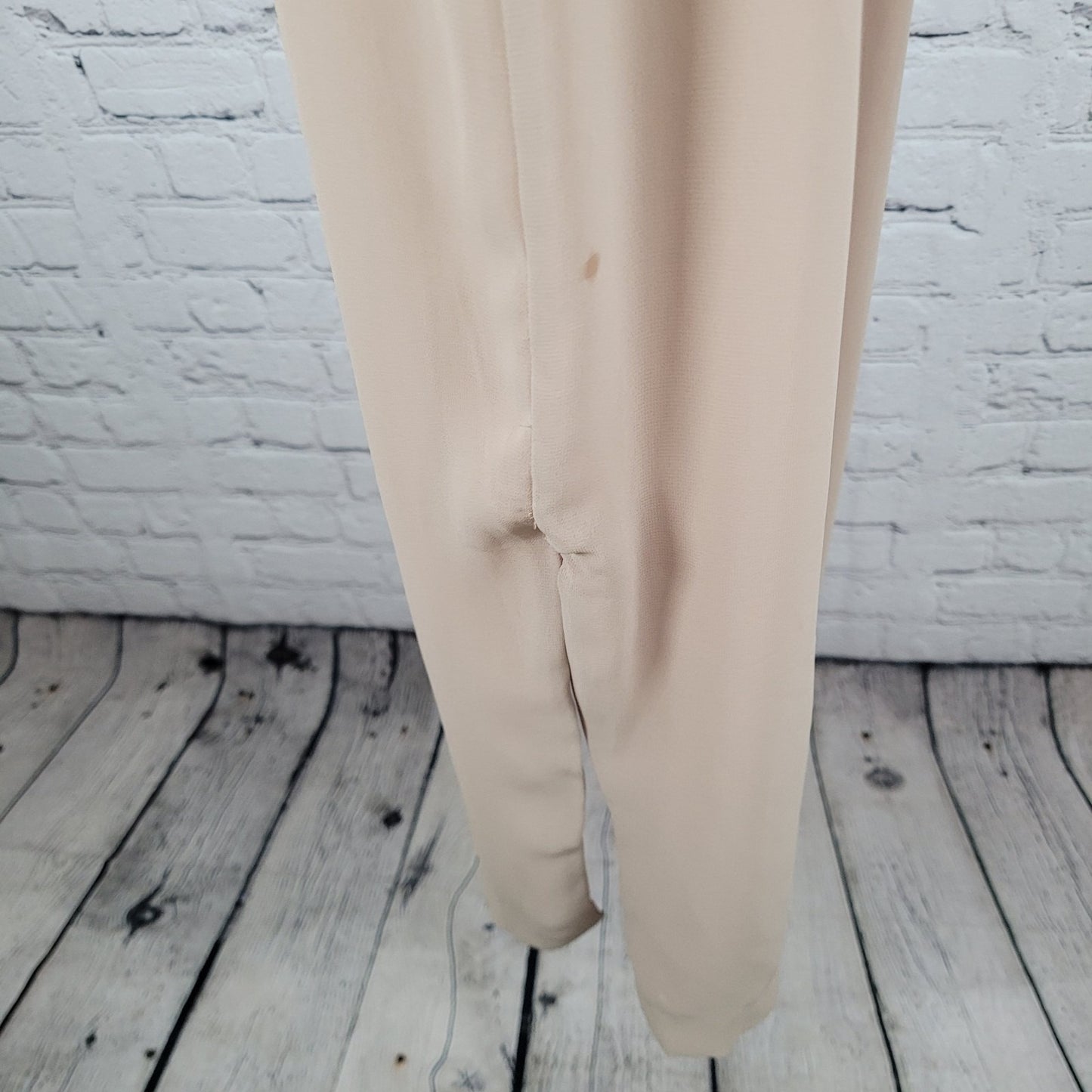 Savvy Ivory & Tan Chiffon Belted Flutter Sleeve Side Slit Midi Dress Size US 8