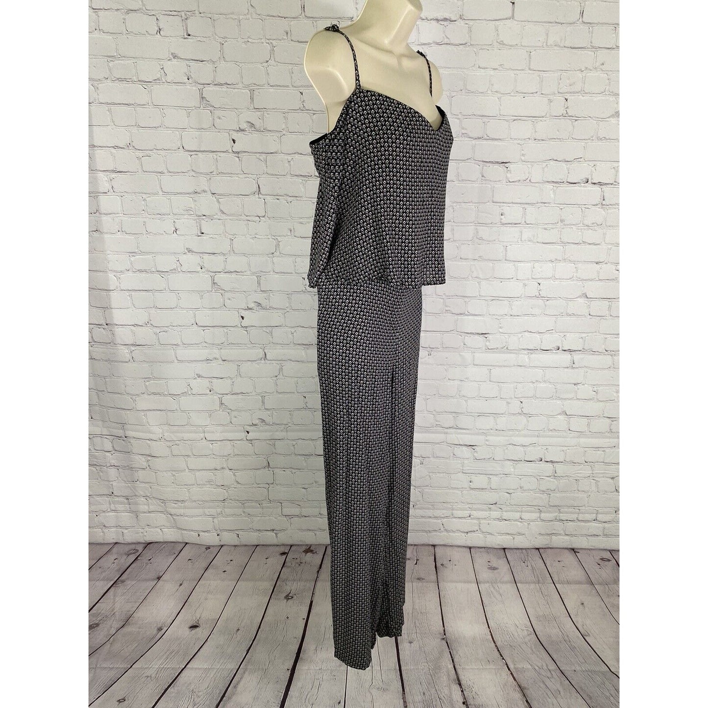 Elevenses Anthropologie Black White One Piece Jumpsuit Pockets XL *small defect