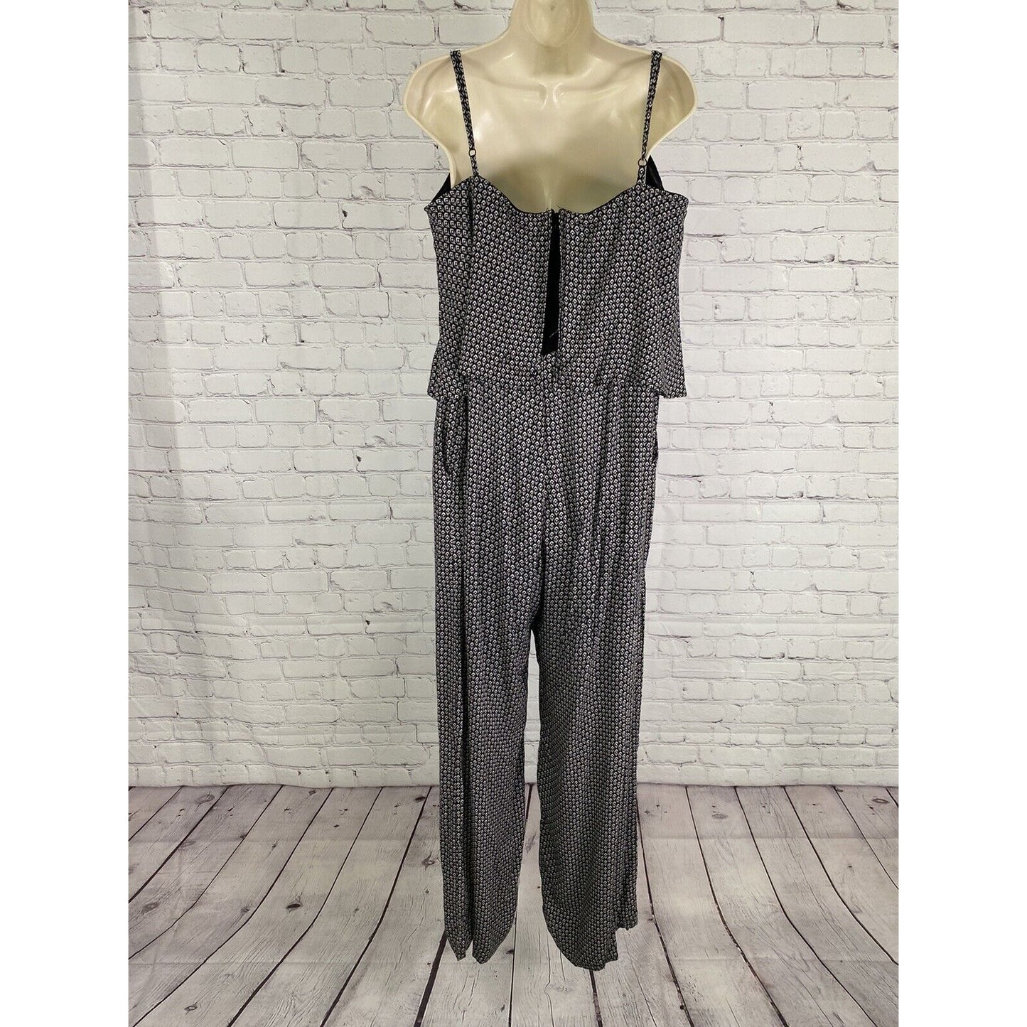 Elevenses Anthropologie Black White One Piece Jumpsuit Pockets XL *small defect