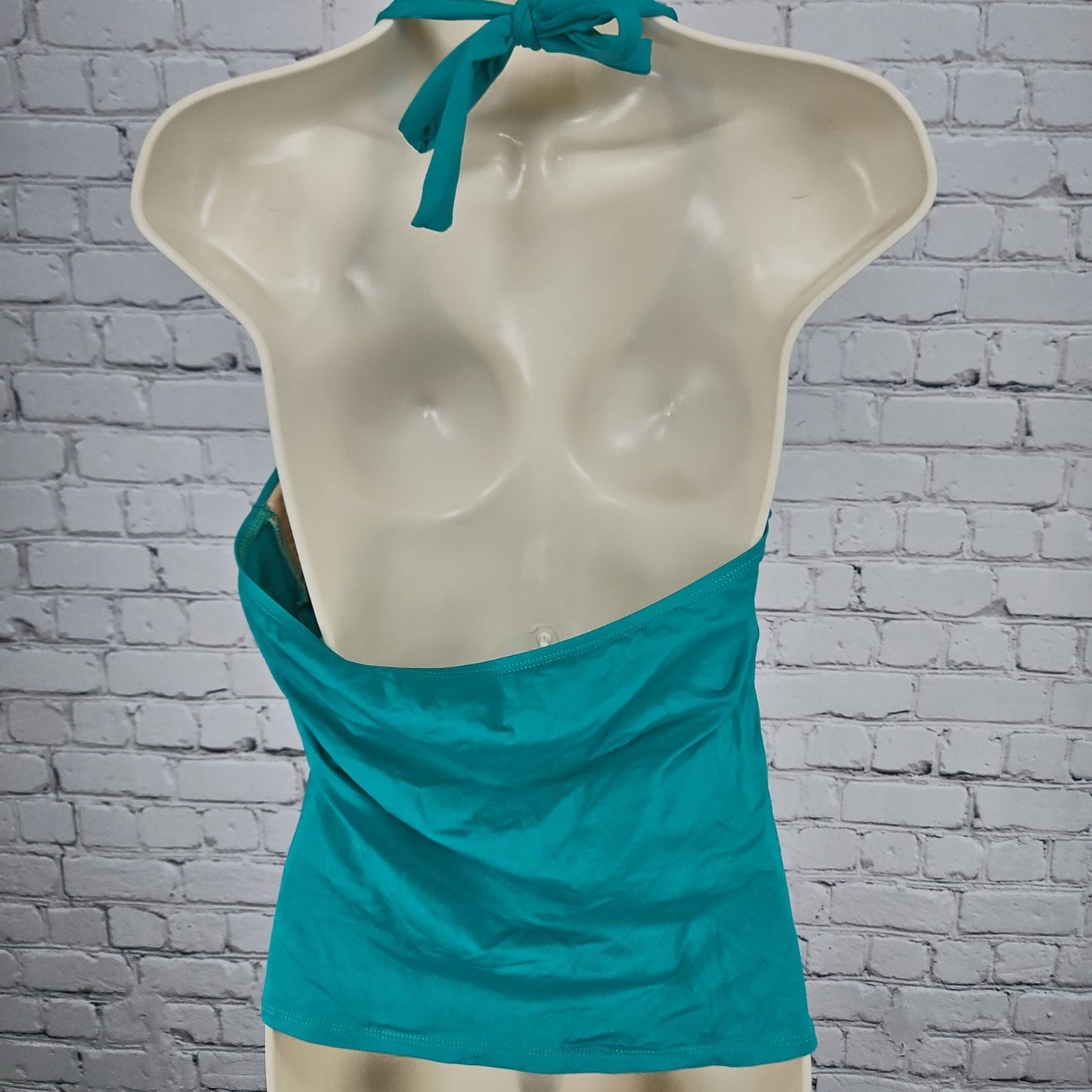 La Blanca Teal Ruched Halter Deep V Neck Tankini Swim Top Bathing Suit 12