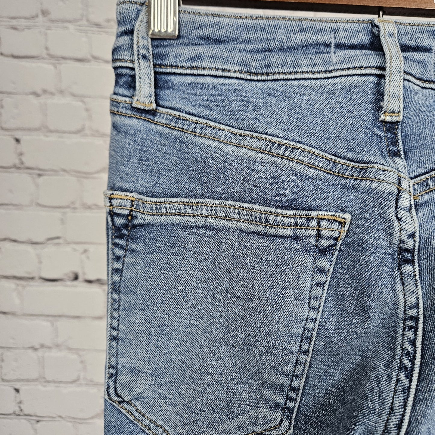 Free People We The Free Blue Mid Rise Raw Hem Skinny Ankle Jeans 24 (22x27)