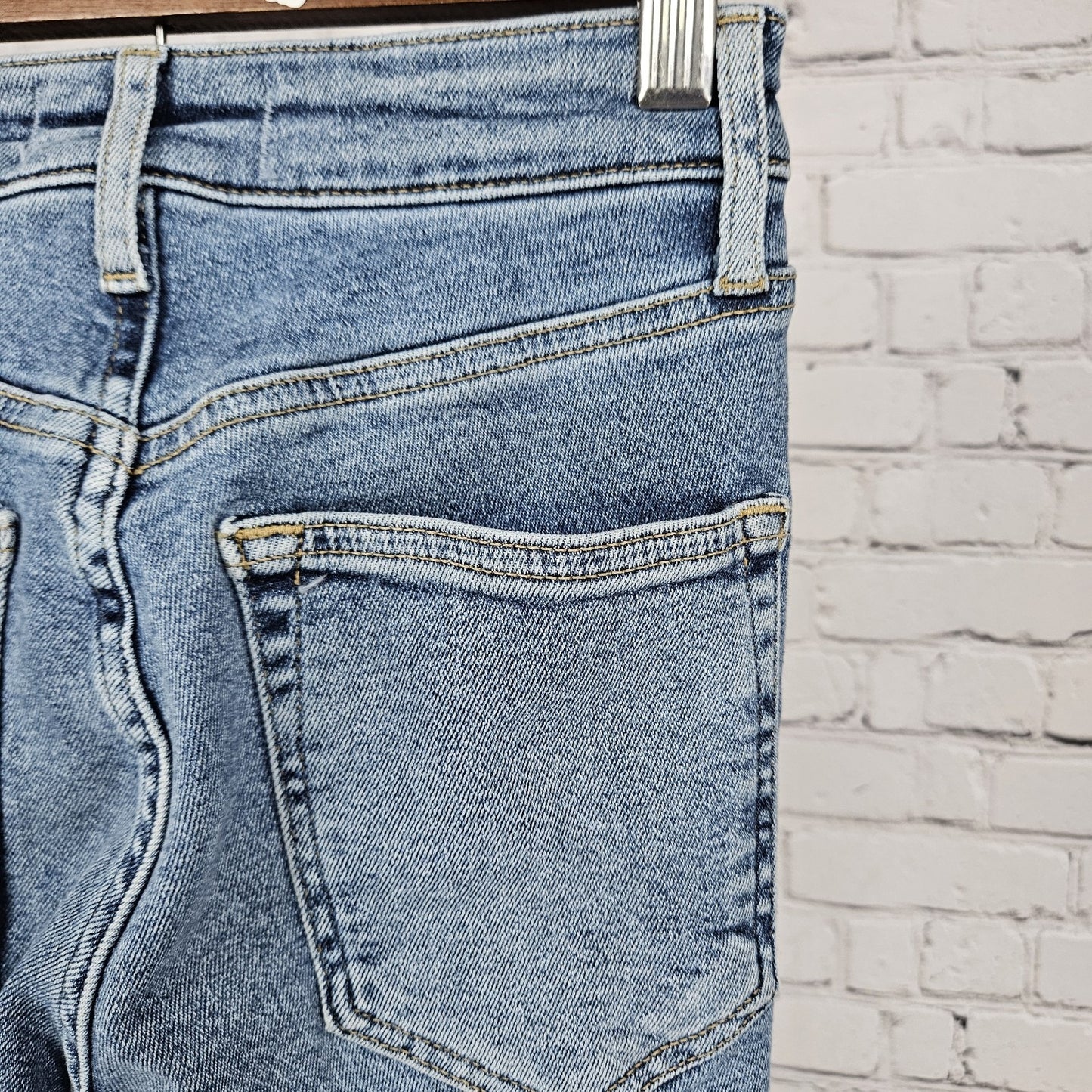 Free People We The Free Blue Mid Rise Raw Hem Skinny Ankle Jeans 24 (22x27)