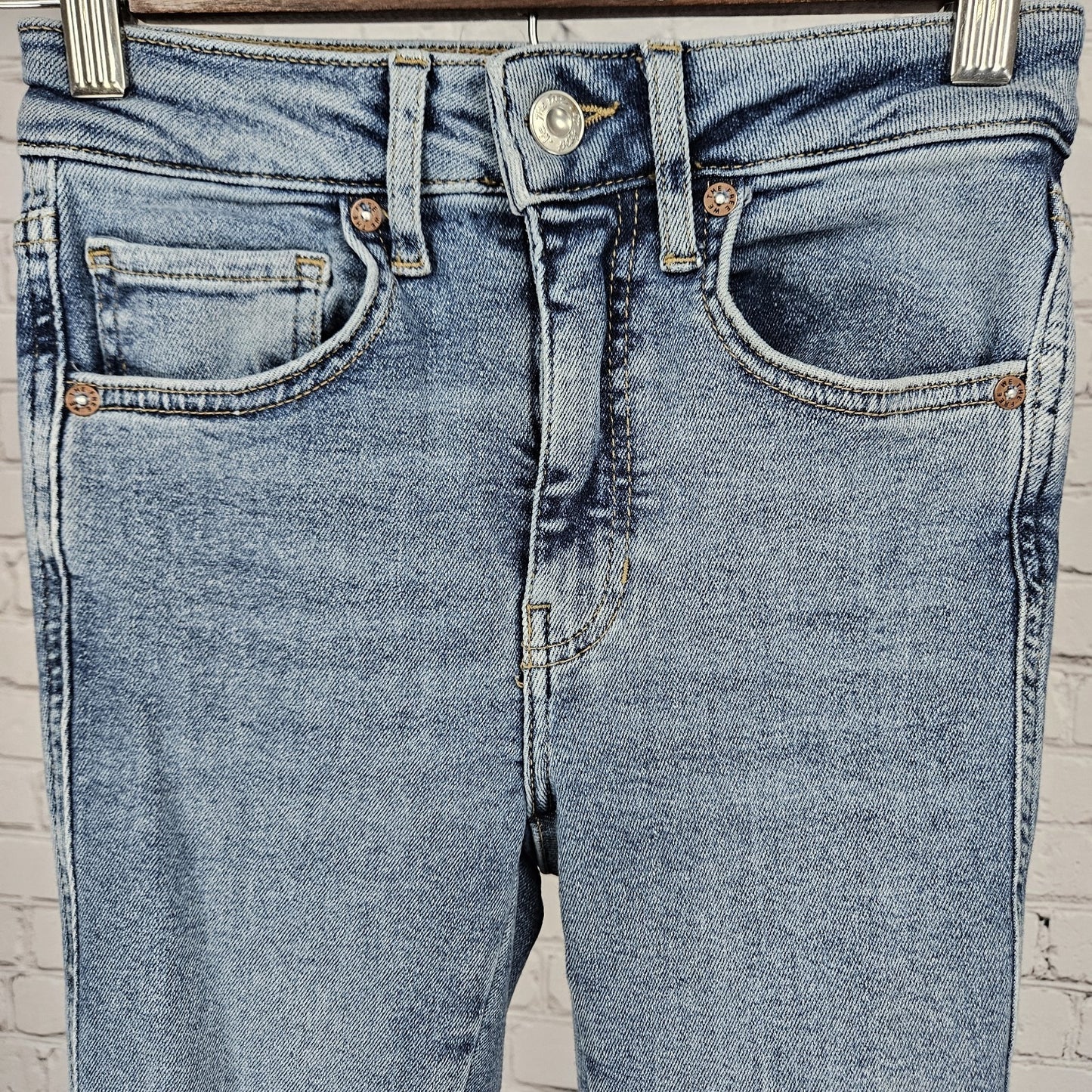 Free People We The Free Blue Mid Rise Raw Hem Skinny Ankle Jeans 24 (22x27)