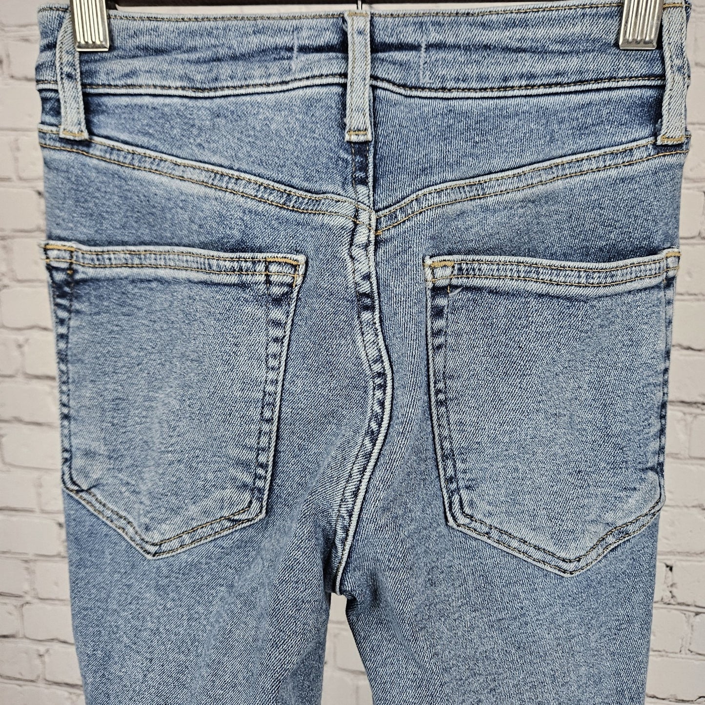 Free People We The Free Blue Mid Rise Raw Hem Skinny Ankle Jeans 24 (22x27)