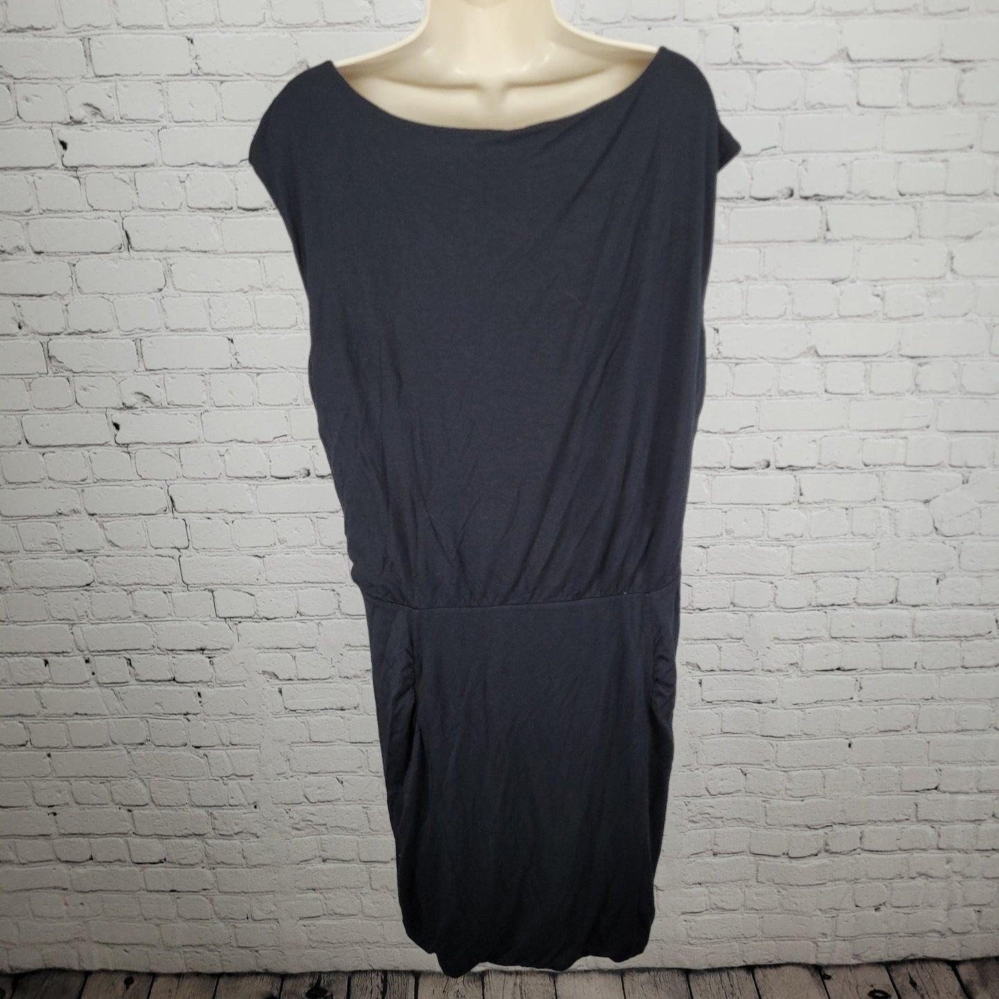Athleta Black Wool Blend Soft Stretch Athleisure Ruched Dress Size Large L