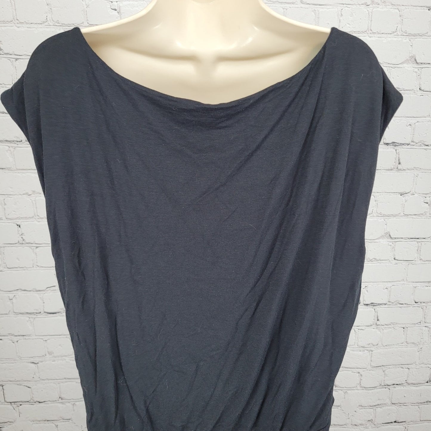 Athleta Black Wool Blend Soft Stretch Athleisure Ruched Dress Size Large L