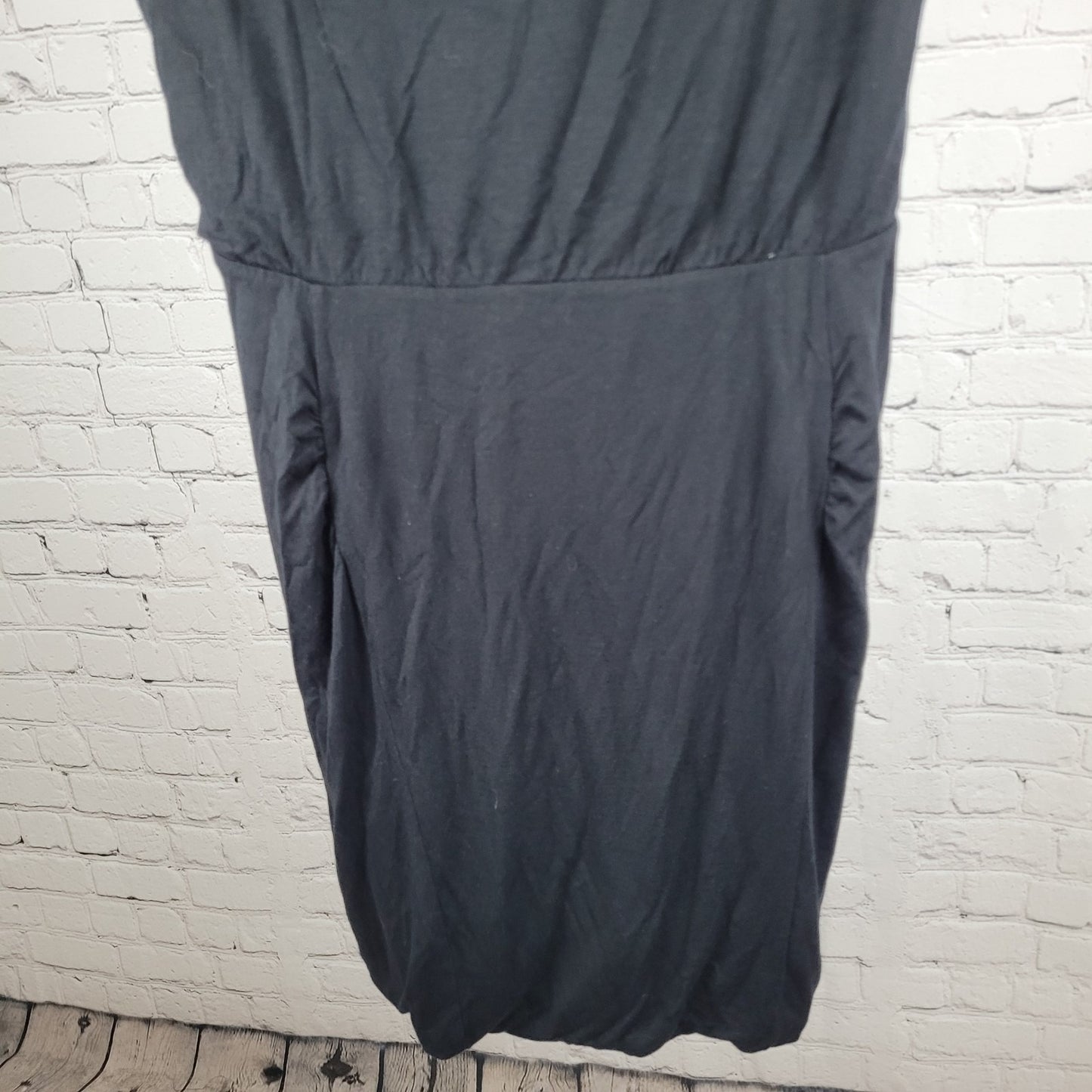 Athleta Black Wool Blend Soft Stretch Athleisure Ruched Dress Size Large L