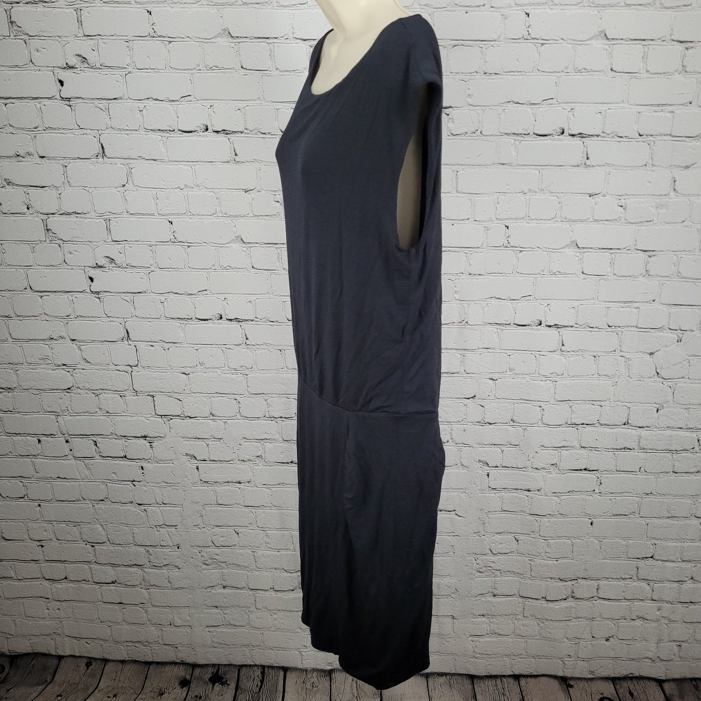 Athleta Black Wool Blend Soft Stretch Athleisure Ruched Dress Size Large L