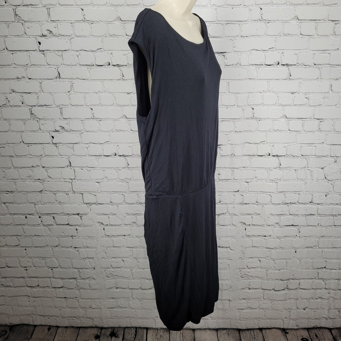 Athleta Black Wool Blend Soft Stretch Athleisure Ruched Dress Size Large L