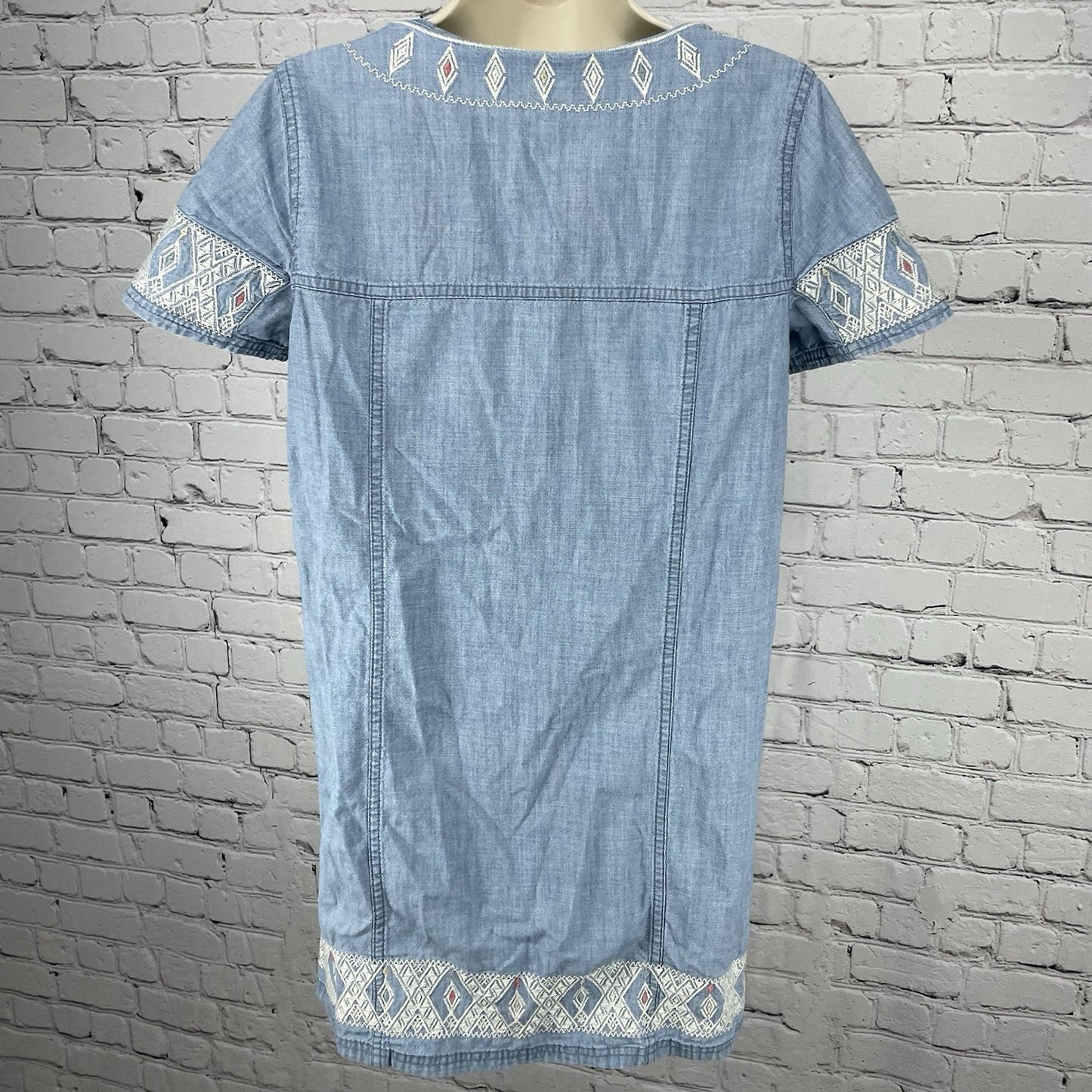 Madewell Blue Chambray Embroidered Lightweight Short Sleeve Tunic Dress Size XS