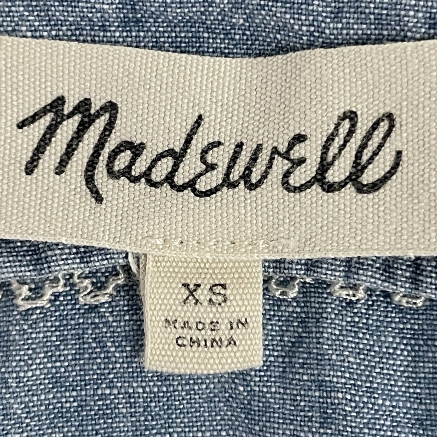 Madewell Blue Chambray Embroidered Lightweight Short Sleeve Tunic Dress Size XS