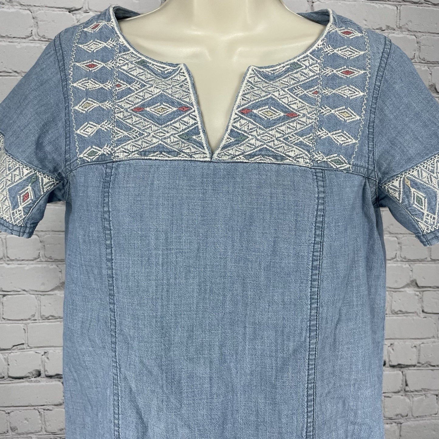 Madewell Blue Chambray Embroidered Lightweight Short Sleeve Tunic Dress Size XS