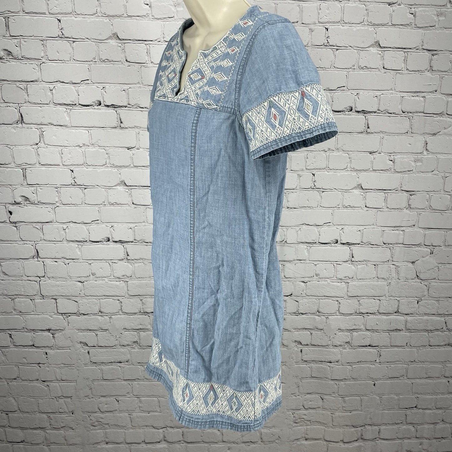 Madewell Blue Chambray Embroidered Lightweight Short Sleeve Tunic Dress Size XS