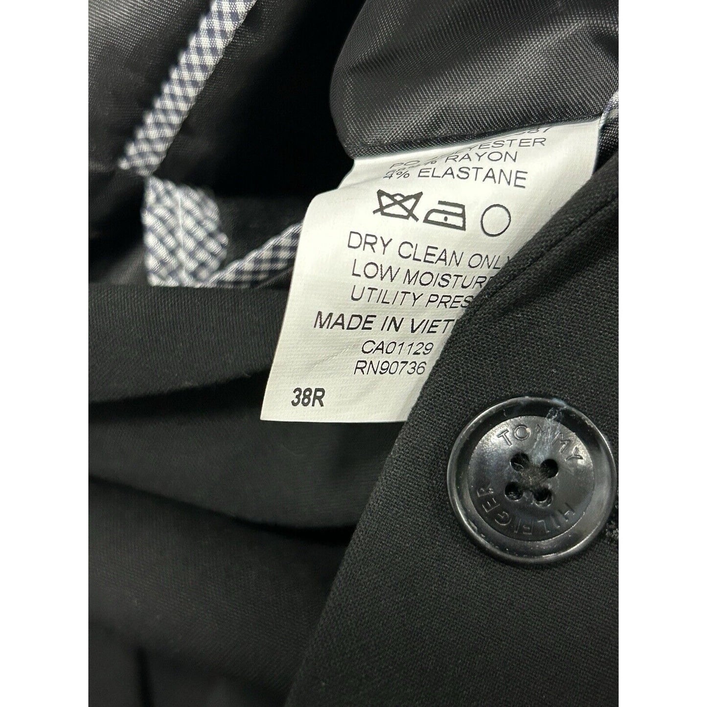 Tommy Hilfiger Black 2 Button Double Vented Men's Suit Jacket Blazer Size 38R