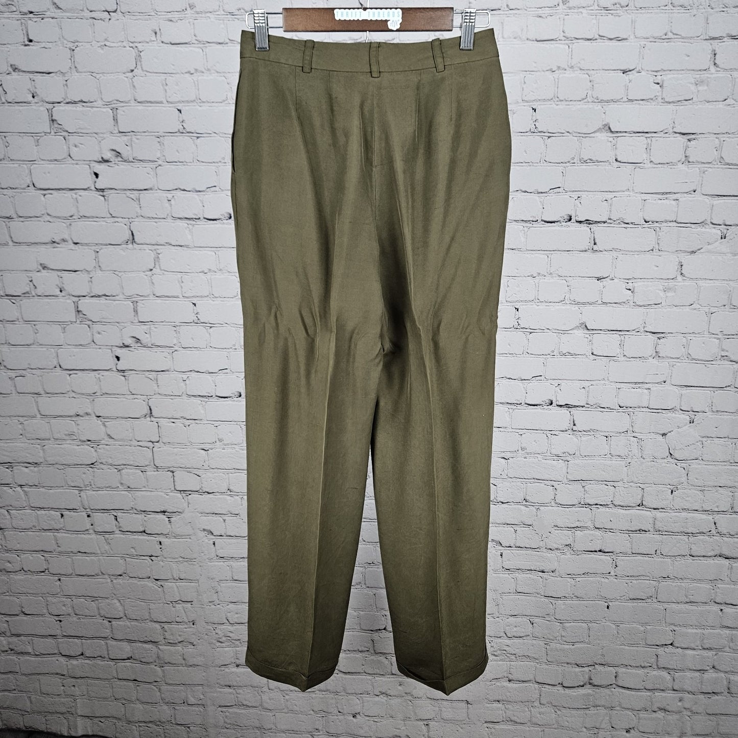 Ann Taylor Green 100% Silk Mid Rise Lined Cuffed Straight Dress Pants 4 (26x30)