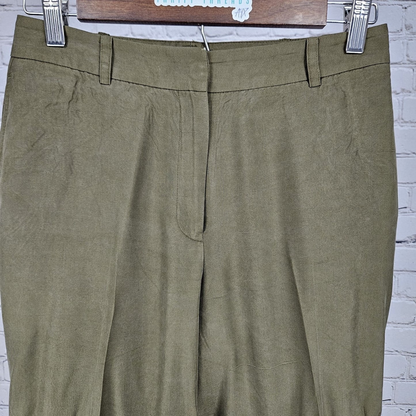 Ann Taylor Green 100% Silk Mid Rise Lined Cuffed Straight Dress Pants 4 (26x30)