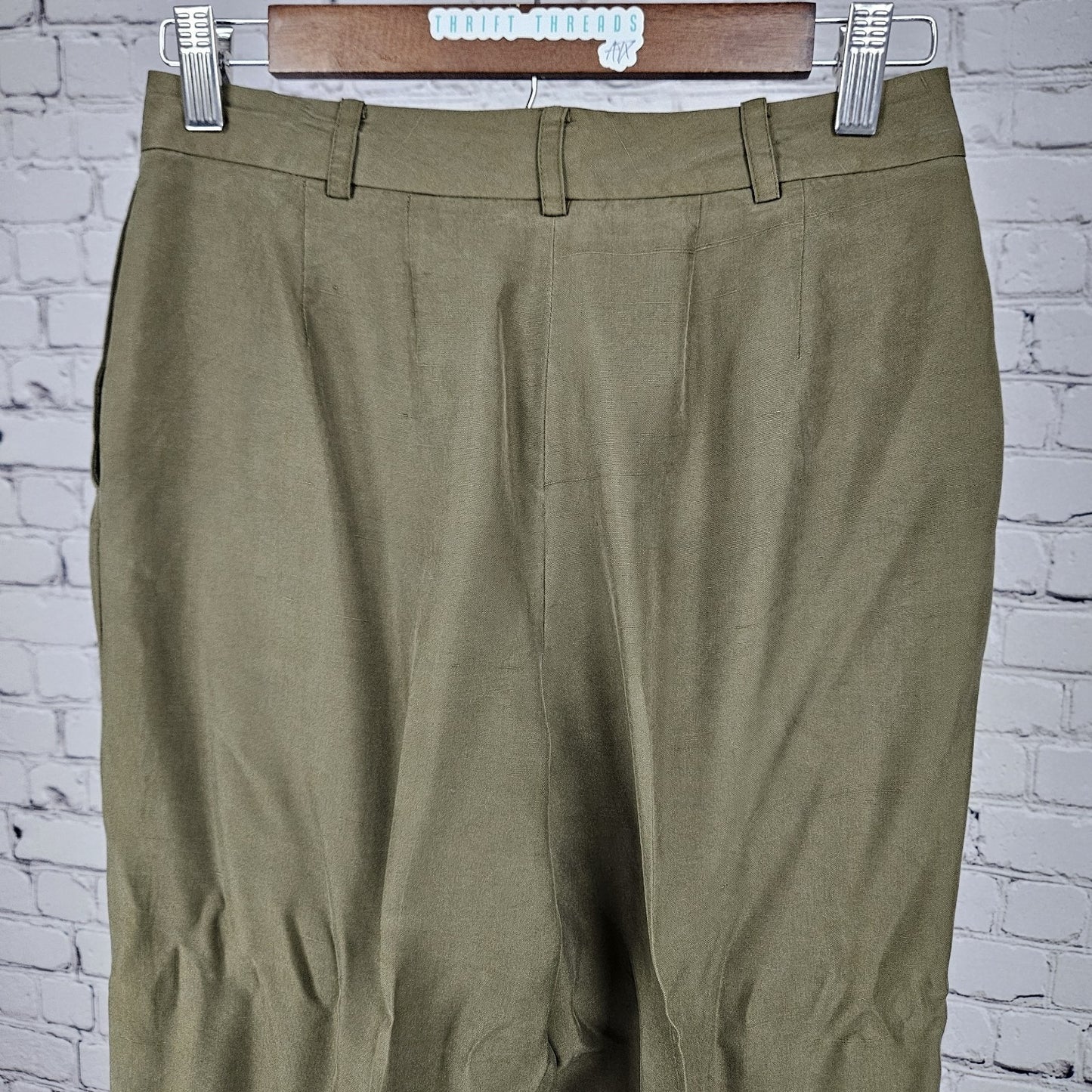 Ann Taylor Green 100% Silk Mid Rise Lined Cuffed Straight Dress Pants 4 (26x30)