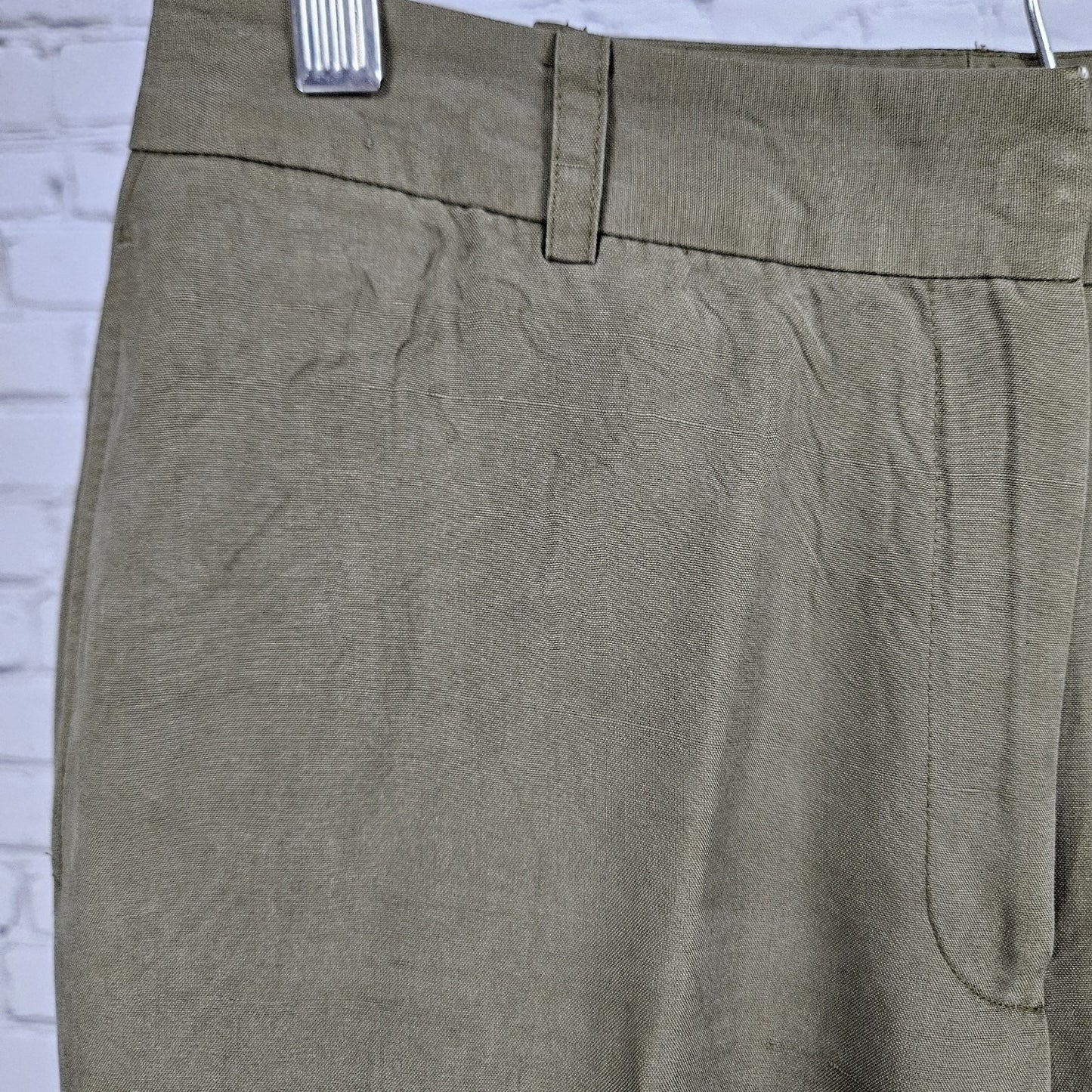 Ann Taylor Green 100% Silk Mid Rise Lined Cuffed Straight Dress Pants 4 (26x30)