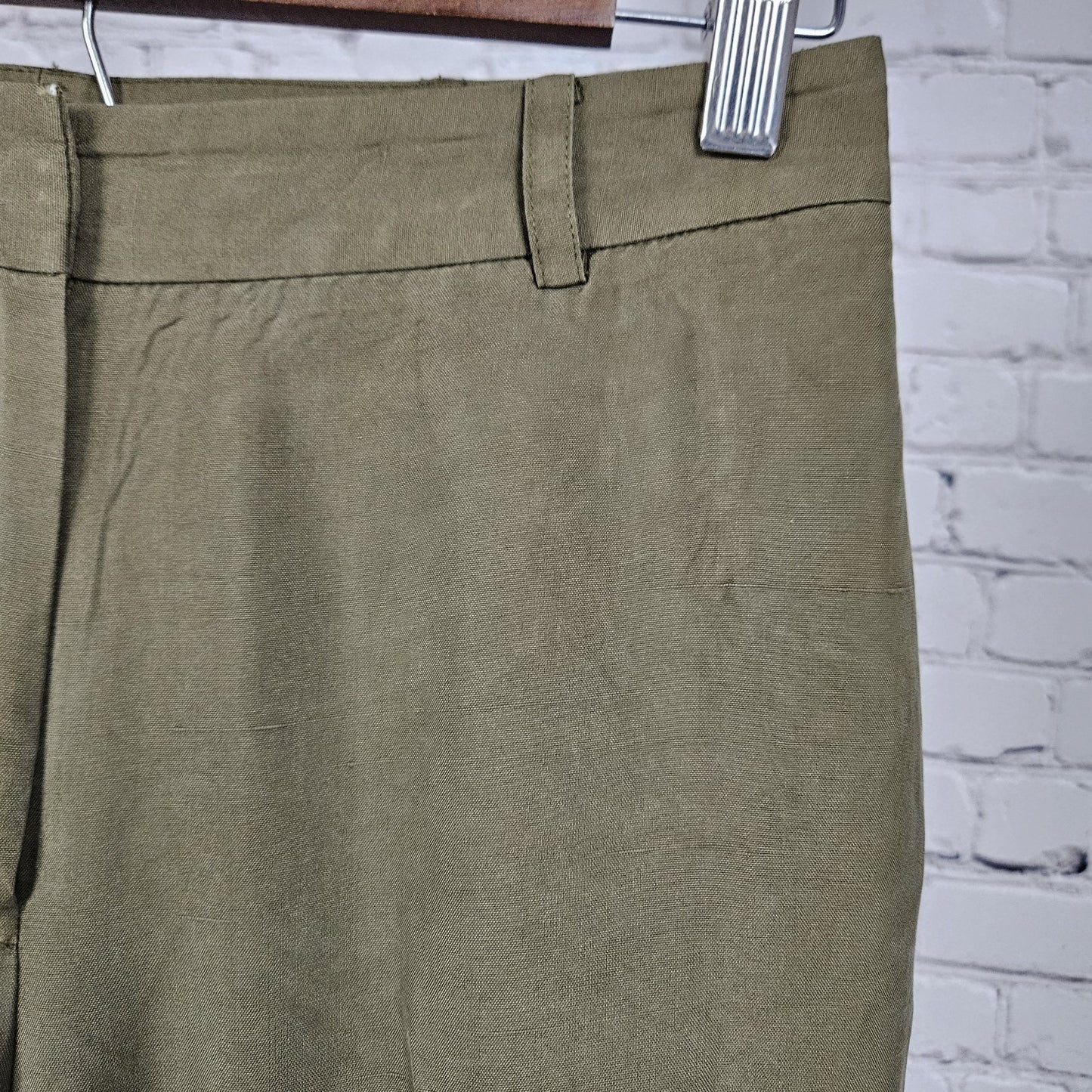 Ann Taylor Green 100% Silk Mid Rise Lined Cuffed Straight Dress Pants 4 (26x30)